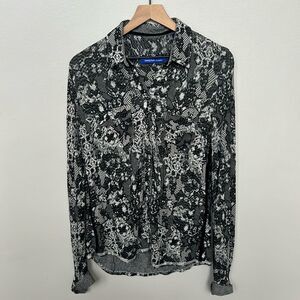 Georg Roth Los Angeles Snakeskin Buttondown Blouse Black Cream Tan Size Small